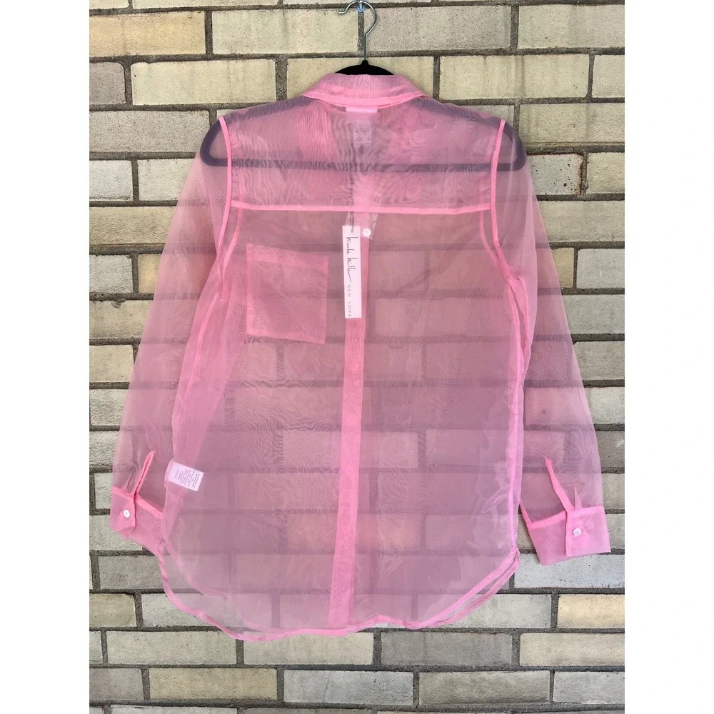 Nicole Miller New York Pink Sheer Organza Button Down Shirt Size Small NWT - Picture 5 of 5